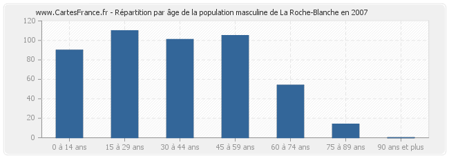 Répartition par âge de la population masculine de La Roche-Blanche en 2007